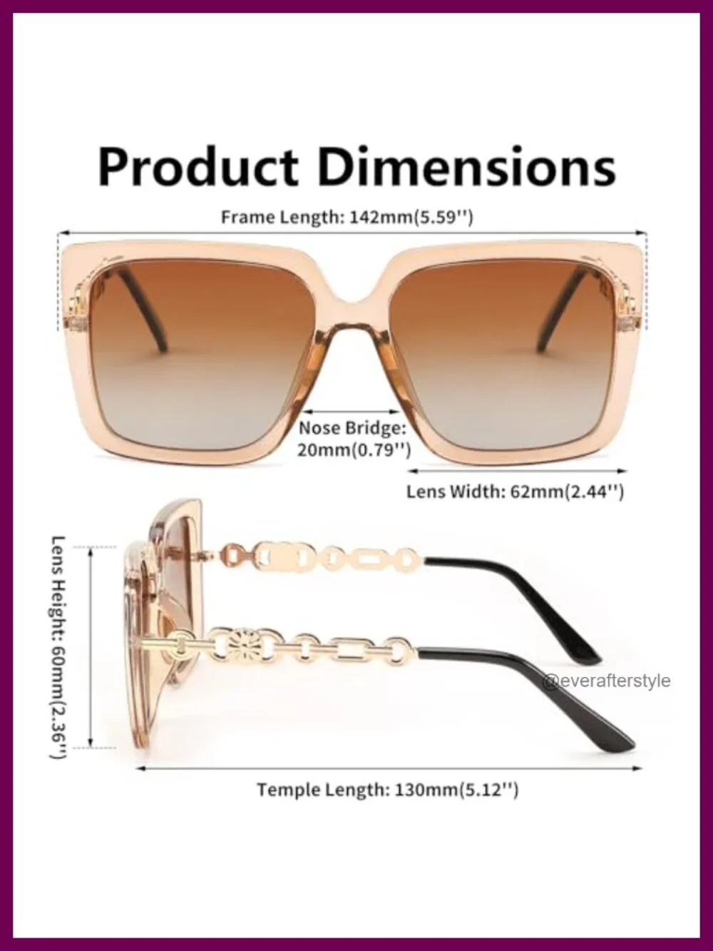 Oversized Square Sunglasses Women UV400 Polarized Metal Frame